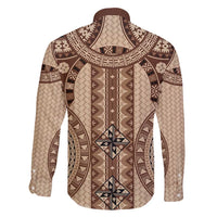 Bula Fiji Vintage Family Matching Off Shoulder Maxi Dress and Hawaiian Shirt Brown Masi Motifs