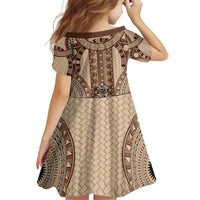Bula Fiji Vintage Family Matching Short Sleeve Bodycon Dress and Hawaiian Shirt Brown Masi Motifs