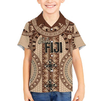 Bula Fiji Vintage Family Matching Short Sleeve Bodycon Dress and Hawaiian Shirt Brown Masi Motifs