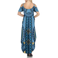Bula Fiji Vintage Summer Maxi Dress Prussian Blue Masi Motifs