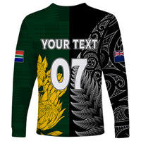 Personalised New Zealand Mix South Africa Rugby Long Sleeve Shirt Protea Vs. Silver Ferns LT7 - Polynesian Pride