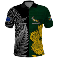 Custom New Zealand Mix South Africa Rugby Polo Shirt Protea Vs. Silver Ferns LT7 Art - Polynesian Pride