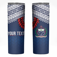 Manu Samoa Rugby Custom Navy Blue Skinny Tumbler ʻIe Toga Pattern With Red Ula fala LT7 Navy Blue - Polynesian Pride