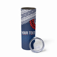 Manu Samoa Rugby Custom Navy Blue Skinny Tumbler ʻIe Toga Pattern With Red Ula fala LT7 - Polynesian Pride