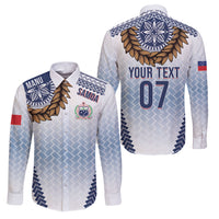 Manu Samoa Rugby Custom White Family Matching Puletasi and Hawaiian Shirt ʻIe Toga Pattern With Brown Ula fala LT7 Dad's Shirt - Long Sleeve White - Polynesian Pride