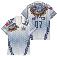 Manu Samoa Rugby Custom White Family Matching Summer Maxi Dress and Hawaiian Shirt ʻIe Toga Pattern With Brown Ula fala LT7 Dad's Shirt - Short Sleeve White - Polynesian Pride