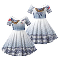 Manu Samoa Rugby Custom White Family Matching Tank Maxi Dress and Hawaiian Shirt ʻIe Toga Pattern With Brown Ula fala LT7 Daughter's Dress White - Polynesian Pride