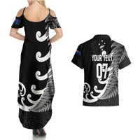 Personalised New Zealand Rugby Couples Matching Summer Maxi Dress and Hawaiian Shirt Aotearoa Silver Fern Koru Maori Style LT7 - Polynesian Pride