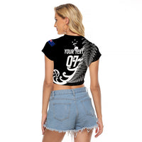 Personalised New Zealand Rugby Raglan Cropped T Shirt Aotearoa Silver Fern Koru Maori Style LT7 - Polynesian Pride