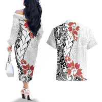 Bula Fiji Day Couples Matching Off The Shoulder Long Sleeve Dress and Hawaiian Shirt Tagimaucia on Masi Pattern