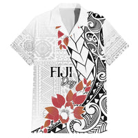 Bula Fiji Day Family Matching Puletasi and Hawaiian Shirt Tagimaucia on Masi Pattern LT7 Dad's Shirt - Short Sleeve White - Polynesian Pride