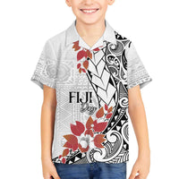 Bula Fiji Day Family Matching Puletasi and Hawaiian Shirt Tagimaucia on Masi Pattern LT7 Son's Shirt White - Polynesian Pride