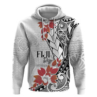 Bula Fiji Day Zip Hoodie Tagimaucia on Masi Pattern LT7 Pullover Hoodie White - Polynesian Pride