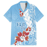Bula Fiji Day Family Matching Puletasi and Hawaiian Shirt Tagimaucia on Masi Pattern - Turquoise LT7 Dad's Shirt - Short Sleeve Turquoise - Polynesian Pride