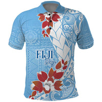 Bula Fiji Day Polo Shirt Tagimaucia on Masi Pattern - Turquoise LT7 Turquoise - Polynesian Pride