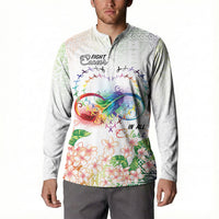 Fight Cancer In All Colors Button Sweatshirt Plumeria Mix Tapa Pattern