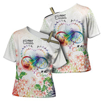 Fight Cancer In All Colors Cross Shoulder Shirt Plumeria Mix Tapa Pattern