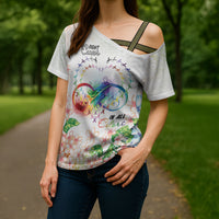 Fight Cancer In All Colors Cross Shoulder Shirt Plumeria Mix Tapa Pattern