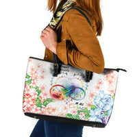 Fight Cancer In All Colors Leather Tote Bag Plumeria Mix Tapa Pattern