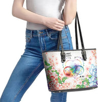 Fight Cancer In All Colors Leather Tote Bag Plumeria Mix Tapa Pattern