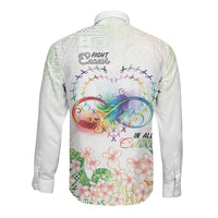 Fight Cancer In All Colors Long Sleeve Button Shirt Plumeria Mix Tapa Pattern