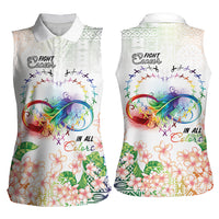 Fight Cancer In All Colors Women Sleeveless Polo Shirt Plumeria Mix Tapa Pattern