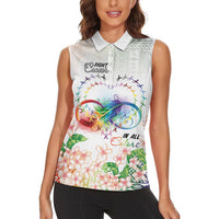 Fight Cancer In All Colors Women Sleeveless Polo Shirt Plumeria Mix Tapa Pattern
