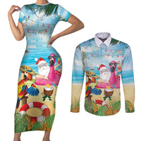 Have Yourself A Beachy Little Christmas Couples Matching Short Sleeve Bodycon Dress and Long Sleeve Button Shirt with Santa Chilling - Polynesian Pride