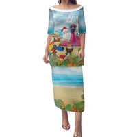 Have Yourself A Beachy Little Christmas Family Matching Puletasi and Hawaiian Shirt with Santa Chilling - Polynesian Pride