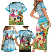 Have Yourself A Beachy Little Christmas Family Matching Short Sleeve Bodycon Dress and Hawaiian Shirt with Santa Chilling - Polynesian Pride