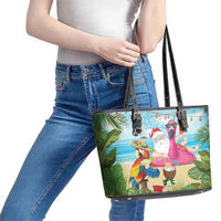 Have Yourself A Beachy Little Christmas Leather Tote Bag with Santa Chilling - Polynesian Pride