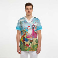 Have Yourself A Beachy Little Christmas Scrub Top with Santa Chilling - Polynesian Pride