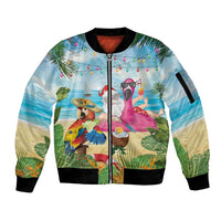 Have Yourself A Beachy Little Christmas Sleeve Zip Bomber Jacket with Santa Chilling - Polynesian Pride