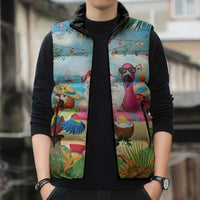 Have Yourself A Beachy Little Christmas Sleeveless Puffer Jacket with Santa Chilling - Polynesian Pride