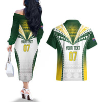 Cook Islands Rugby Custom Couples Matching Off The Shoulder Long Sleeve Dress and Hawaiian Shirt Kuki's Aitu Champions LT7 - Polynesian Pride