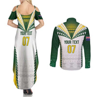 Cook Islands Rugby Custom Couples Matching Summer Maxi Dress and Long Sleeve Button Shirt Kuki's Aitu Champions - Polynesian Pride