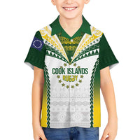 Cook Islands Rugby Custom Family Matching Off The Shoulder Long Sleeve Dress and Hawaiian Shirt Kuki's Aitu Champions LT7 Son's Shirt Colorful - Polynesian Pride