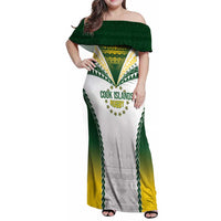 Cook Islands Rugby Custom Family Matching Off Shoulder Maxi Dress and Hawaiian Shirt Kuki's Aitu Champions LT7 Mom's Dress Colorful - Polynesian Pride