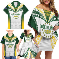 Cook Islands Rugby Custom Family Matching Off Shoulder Short Dress and Hawaiian Shirt Kuki's Aitu Champions - Polynesian Pride