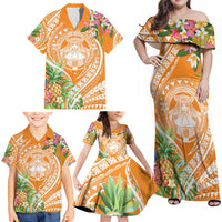 Aloha Hawaii Lanai Family Matching Off Shoulder Maxi Dress and Hawaiian Shirt Frangipani Mix Pineapple