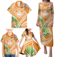 Aloha Hawaii Lanai Family Matching Puletasi and Hawaiian Shirt Frangipani Mix Pineapple