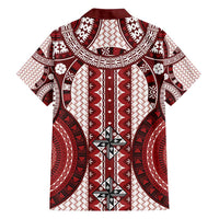 Bula Fiji Vintage Family Matching Long Sleeve Bodycon Dress and Hawaiian Shirt Scarlet Masi Motifs