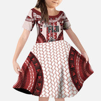 Bula Fiji Vintage Family Matching Puletasi and Hawaiian Shirt Scarlet Masi Motifs LT7 Daughter's Dress Scarlet - Polynesian Pride