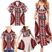 Bula Fiji Vintage Family Matching Summer Maxi Dress and Hawaiian Shirt Scarlet Masi Motifs