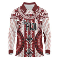 Bula Fiji Vintage Long Sleeve Polo Shirt Scarlet Masi Motifs LT7 Scarlet - Polynesian Pride