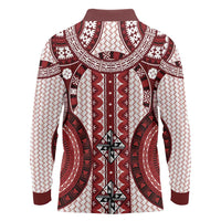 Bula Fiji Vintage Long Sleeve Polo Shirt Scarlet Masi Motifs LT7 - Polynesian Pride