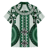 Bula Fiji Vintage Family Matching Long Sleeve Bodycon Dress and Hawaiian Shirt Phthalo Green Masi Motifs