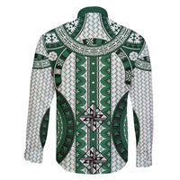 Bula Fiji Vintage Family Matching Long Sleeve Bodycon Dress and Hawaiian Shirt Phthalo Green Masi Motifs