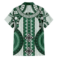 Bula Fiji Vintage Family Matching Off The Shoulder Long Sleeve Dress and Hawaiian Shirt Phthalo Green Masi Motifs