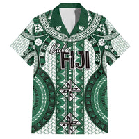Bula Fiji Vintage Family Matching Puletasi and Hawaiian Shirt Phthalo Green Masi Motifs